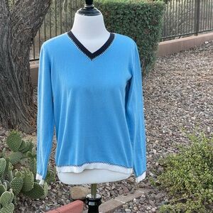 Elliott Lauren Blue V-Neck Sweater with Black Trim